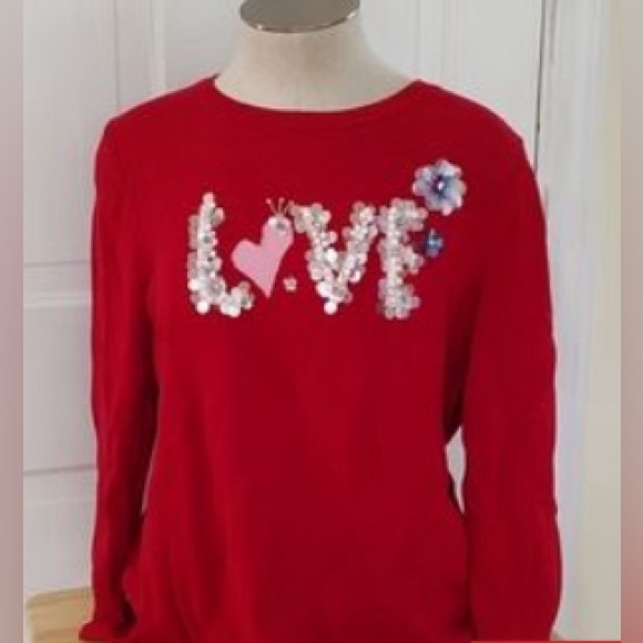 Talbots Sweaters - 💘 Talbots Valentine’s ‘LOVE’ Red Sweater - Size Petite Large